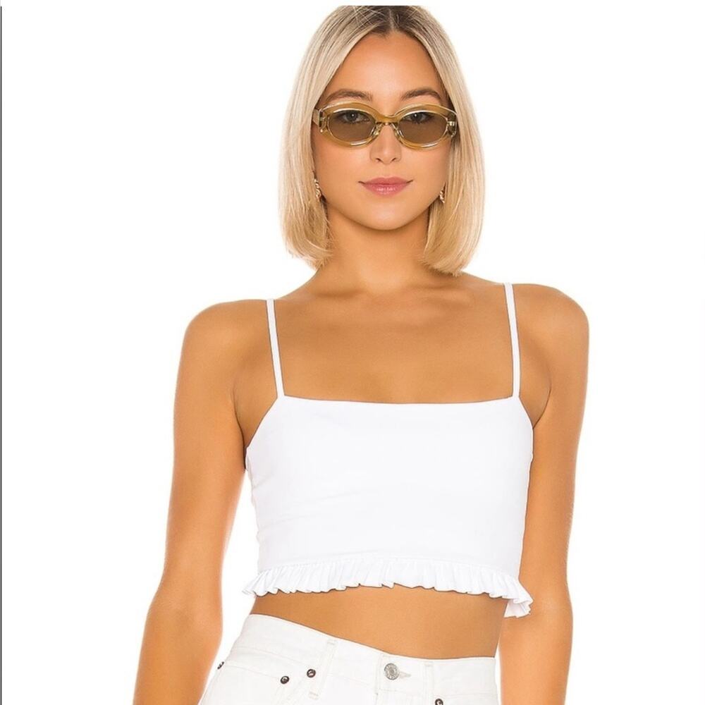 Susana Monaco Revolve Ruffle Sugar White Crop Tank Top